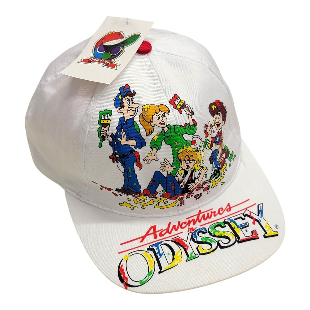 Vintage 1994 Adventures In Odyssey Snapback Hat NWT 90s Global Caps White